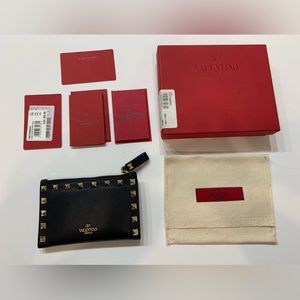 Valentino Garavani Rockstud Calfskin Leather Card Case Wallet